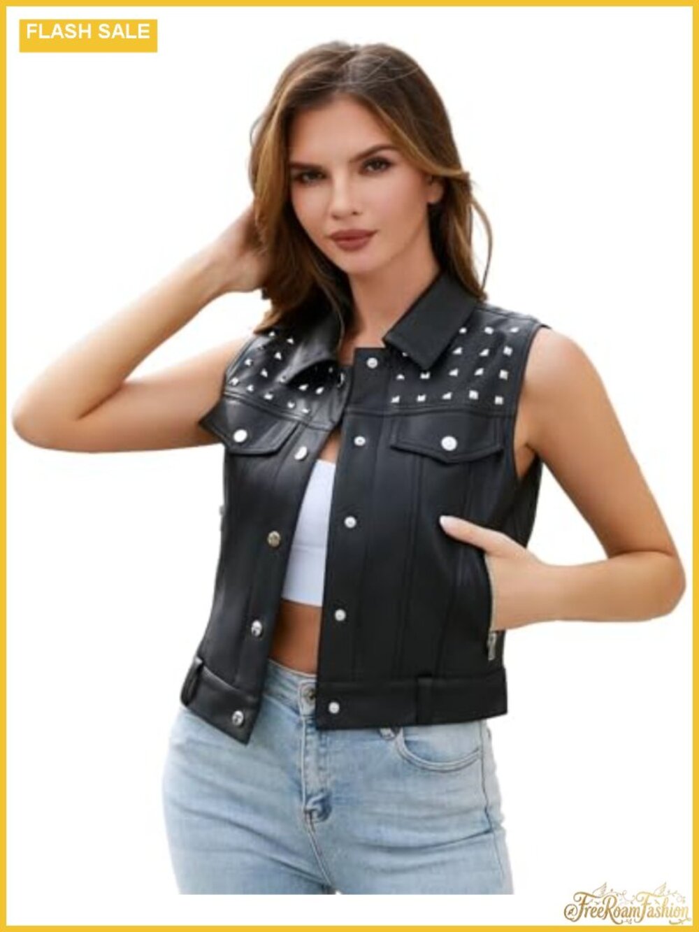 Faux Leather Vest Rivet Biker PU Motorcycle Waistcoat
